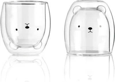 Produktbild von Doppelwandiges Glas Süße 1x Stück Tassen 250ml Kakao Kaffeegläser Teegläser Trinkgläser Isoliergläser Thermogläser Tasse Geschenk (Bär)