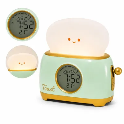 Produktbild von Kinder Wecker Toast LED Nachtlicht, Aufladbarer Tischwecker mit Schlummerfunktion & Countdown, Dimmbare Nachtlampe für Jungen & Mädchen