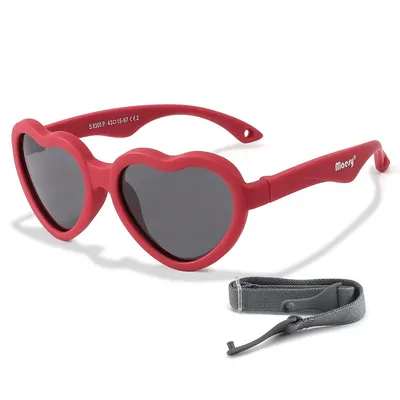 Produktbild von Maesy Baby Sonnenbrille 0-2 Jahre - Flexibel biegbar - Gummiband - Polarisierter UV400 Schutz - Jungen und Mädchen - Herz - Maes - Rot