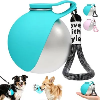 Produktbild von Tragbare Hundeflasche, 285 ml – Reiseflasche aus Edelstahl mit zusammenklappbarem Silikon-Trinknapf – auslaufsicher für Hunde und Katzen – ideal für unterwegs
