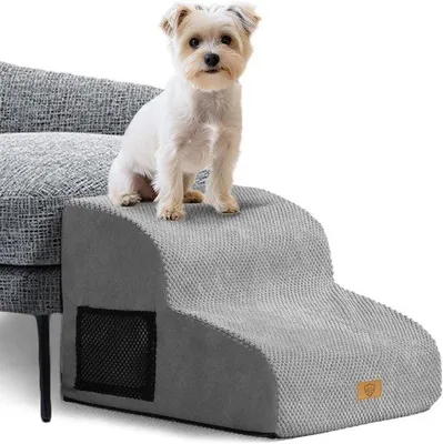 Image de Escalier pour chien à 2 marches avec revêtement en peluche - Hauteur 30 cm, gris