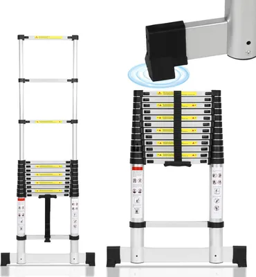 Produktbild von Faziango Premium Alu Teleskopleiter Ausziehleiter Klappleiter Höhe 5M Antirutsch Mehrzweckleiter mit Stabilisator