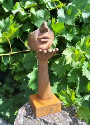 Productafbeelding van Gusseisen sculptuur, gezicht met luchtkus, 30 cm, decoratieve figuur, vintage, gietijzer met roestpatina, tuinbeeld, tuinsculptuur, edelroest, weerbestendig