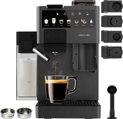 Cecotec Kaffeemaschine de Freestyle Grind & Latte Capsule. 1400W, 20Bar, Multikapseln, Kaffeebohne 40g, Kegelmahlwerk, 1.6L Wassertank, 300ml Milch, Thermoblock, Touchscreen, automatische Reinigung
