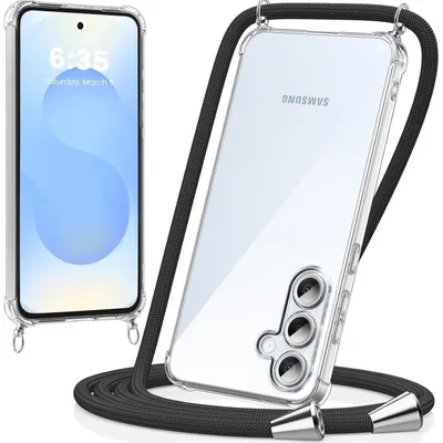 Produktbild von Handyhülle mit Kordel kompatibel mit Samsung Galaxy S25, Transparent, Schwarz