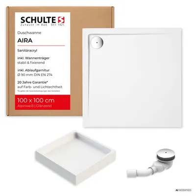 Produktbild von Schulte Duschwanne Aira, 100x100 cm, Komplettset inkl. Wannenträger und Ablauf, Acryl