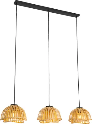 Produktbild von QAZQA - Orientalisch Orientalische Hängelampe I Pendellampe I Pendelleuchte schwarz mit natürlichem Bambus, 3-flammig – Pua I Wohnzimmer I Schlafzimmer - Bamboo Länglich - LED geeignet E27