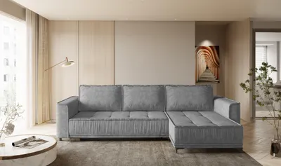 Produktbild von Ecksofa Schlafsofa Sofa JUNA Stoff Terra Grau Ottomane Rechts