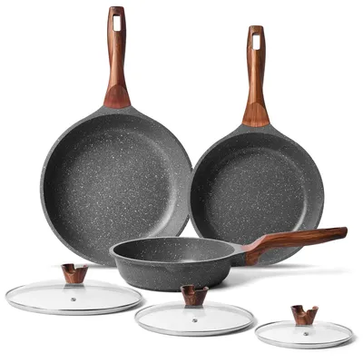 Bratpfannenset 20/24/28 cm, antihaftbeschichtet, Granit, mit Deckeln