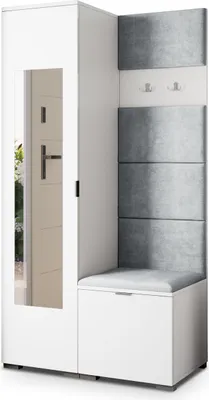 Produktbild von Masseno Garderobe-Set VIRA 95/181/51 cm Modern Garderobenschrank Weiß, Veloursstoff MONOLITH 84 (Hellgrau)