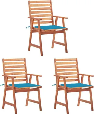 Produktbild von Garten-Essstühle 3 Stk. mit Kissen Massivholz Akazie , Gartenstühle Design 2024