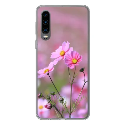 Produktbild von MuchoWow® Handyhülle Schutzhülle Hülle für Huawei P30 Blumen - Draußen - Rosa Silikon Softcase Handy Hülle - Kartenbesitzer