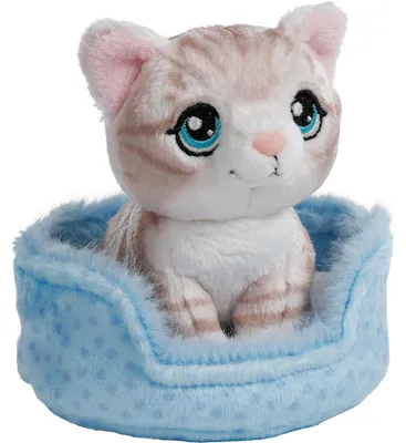 Produktbild von NICI Kuscheltier Katze grau getigert 12cm im Körbchen blau