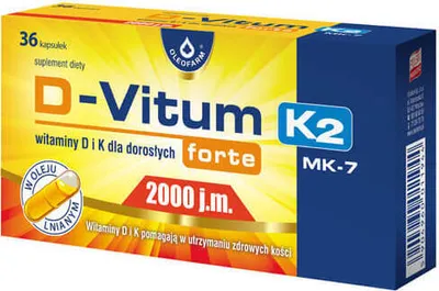 Image de D-Vitum forte vitamine D et K pour adultes D3 2000 UI naturelle K2 MK-7 75 mcg 36 gélules Oleofarm