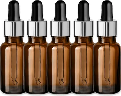 Produktbild von 5x Braune Glasflasche 20 ml mit silberner Aluminiumpipette Miniflasche