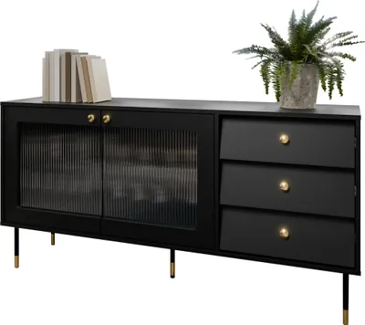 Produktbild von MIRJAN24 Sideboard Valerio 150, Kommode mit zwei Drehtür und drei Schubladen, Scharniere mit gedämpftem Schließsystem (Farbe: Schwarz)