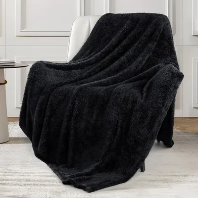 Image de Couverture en polaire douce, 130x170 cm, noire, pour toutes les saisons