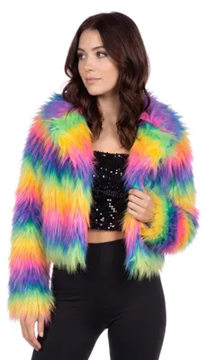 Produktbild von Pelzjacke aus Kunstfell regenbogenfarben Größe: XL