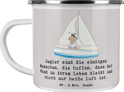 Produktbild von Mr. & Mrs. Panda Teetasse Segeln Lebenswind - Grau Pastell - Geschenk, Emaille Tasse, Pott, Sportart, Sportler Geschenke, Haferl, Naturgewalten, Teamsport, Becher, Wellen