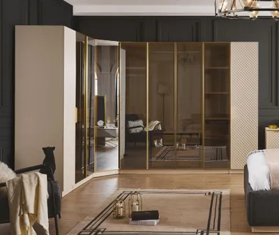 Immagine prodotto di Elegante armadio ad angolo camera da letto mobili in legno armadio beige