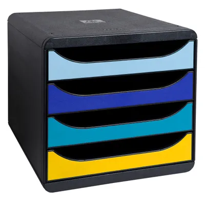 Imagen del producto de Exacompta, caja con cajones "Bee" azul, modelo 3104202D, con 4 cajones de colores