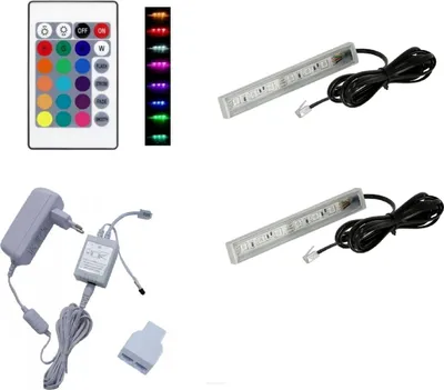 Produktbild von QLS LED RGB 2 Set Glasbodenbeleuchtung Lichtleiste 12V Fernbedienung 16 Farben 11139
