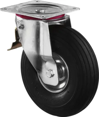 Immagine prodotto di BS Ruote girevoli con piastra avvitabile e freno totale Ruota pneumatica in gomma Cuscinetto a rulli 260 mm 200 kg - L420.C90.260