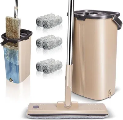 Produktbild von Famanu Wischset mit Eimer, Reinigungseimer mit Wischmop, inklusive 6 Mikrofasermoppads