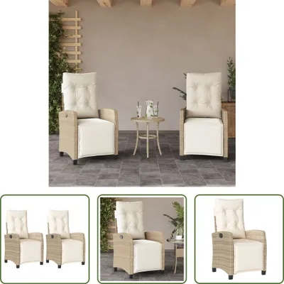 Immagine prodotto di The Living Store Poltrona da giardino con poggiapiedi 2 pz. Regolabile in Poly Rattan beige