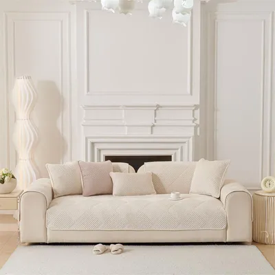 Zdjęcie produktu dla Antypoślizgowy zagęszczony pokrowiec na sofę, pokrowiec na sofę 90x210cm, 4-osobowa, gruba sofa, antypoślizgowy pokrowiec na sofę, ochrona mebli, kremowo-biała mata na sofę.