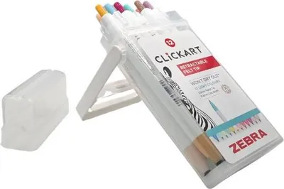 Obrázok produktu pre Popisovač, sada, stláčací mechanizmus, 0,6 mm, ZEBRA "Clickart" 12 rôznych pastelových farieb