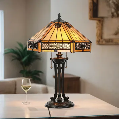 Produktbild von Tischleuchte Zugschalter 58,4 cm Glas Metall Tiffany Stil Tischlampe