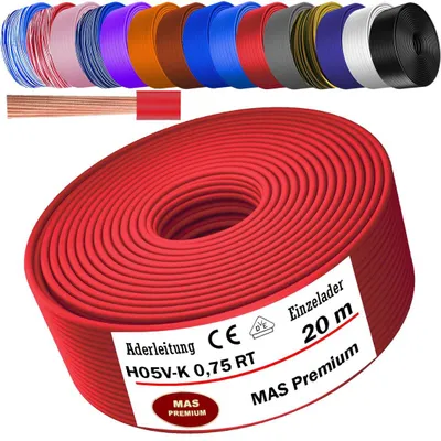 Produktbild von 20m Aderleitung H05 V-K 0,75 mm² Rot Einzelader flexibel