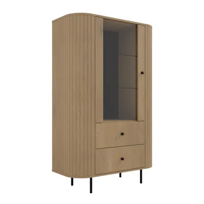 Produktbild von Vitrine OVARO I 155 cm mit 2 Türen und 3 offenen Fächern – Moderne Standvitrine für Wohnzimmer und Esszimmer – Cremona