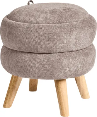 Zdjęcie produktu dla BELIANI Puf beżowoszary tapicerowany szenilowy 40 x 41 cm ze schowkiem do salonu nowoczesny