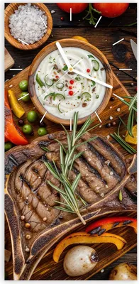 Produktbild von Wanduhr aus Glas mit Motiv Grillmahlzeit- 30 x 60 cm - inkl. Aufhängesystem