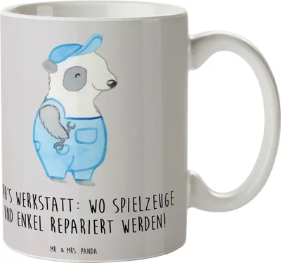 Produktbild von Mr. & Mrs. Panda Pott Großeltern Werkstatt - Grau Pastell - Geschenk, schöne tasse, Familie, Geschenktasse, Teetasse, Enkelkinder, Geburtstage, Reparatur, Weisheit
