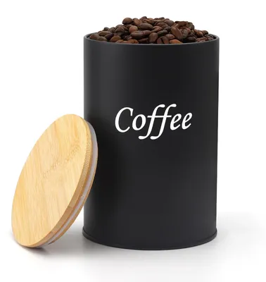 Luftdichte Kaffeedose 500 ml, schwarz, mit Bambusdeckel