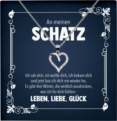 Produktbild von 22Feels Echt Silber Halskette - Schatz Frauen Geschenk Schmuck Set Hochzeitstag Valentinstag Ehefrau Freundin Jahrestag - Herz Anhänger, Karte