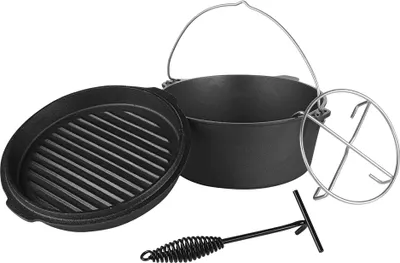 Produktbild von Mucola Dutch Oven vrátane zdvíhadla na pokrievku Potjie BBQ liatinový hrniec na pečenie na ohni, kempingový hrniec na grilovanie - 9 l