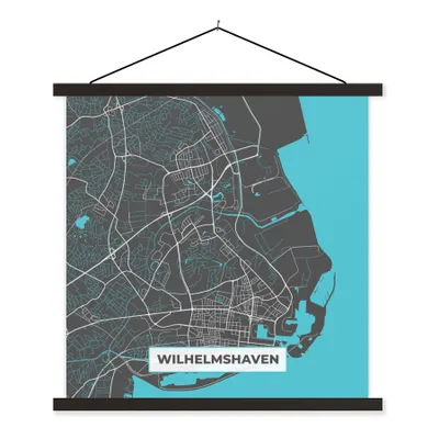 Produktbild von MuchoWow® Textilposter Blau - Deutschland - Karte - Stadtplan - Wilhelmshaven 90x90 cm mit schwarzem Rahmen - Magnetisches