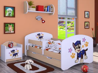 Obrázek produktu pro Dětská postýlka BDW super dogs, dětská postýlka, světlá hruška (motiv 5), 190 x 90 cm