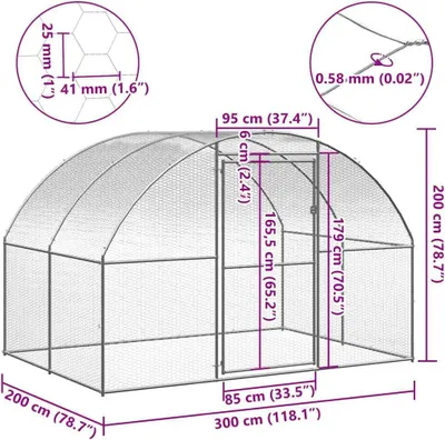 Produktbild von Hühnerstall – Hühnergehege – Geflügelgehege – 3 x 2 x 2 Meter – Verzinkter Stahl – Wetterfest und geräumig