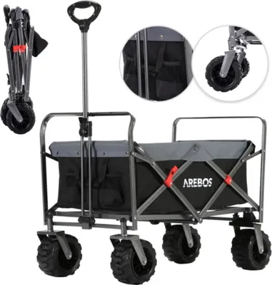 Produktbild von AREBOS Bollerwagen faltbar | Handwagen | Faltwagen | Gerätewagen | klappbar | bis 100 kg Tragkraft | Wasser- & schmutzabweisend | Schwarz
