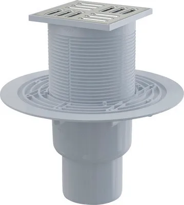 Produktbild von Alcadrain Bodenablauf 105 mm x 105 mm mit senkrechten Abgang DN 75 mm, Edelstahl Rost, Kombi-Geruchsverschluss SMART