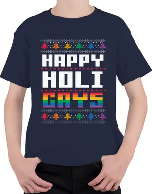 Produktbild von Happy Holi Gays LGBTQ X-Mas - Weihnachten Weihnachtsgeschenk Christmas Uni Kinder T-Shirt, Navy, 152