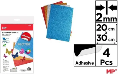 Obrázek produktu pro Dekorativní pěnová fólie s brokátem, 20 x 30 cm, 4 barvy – MP Main Paper