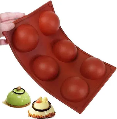 Produktbild von Große Halbkugel-Silikonform mit 6 Mulden, 2 Packungen Backformen zur Herstellung von Schokolade, Kuchen, Gelee, Kuppelmousse – Ziegelrot