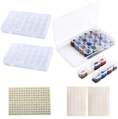 Produktbild von Zubehörboxen für Diamantmalerei, 2 Stück, 28 Fächer, Aufbewahrungsbox für Diamantmalerei, Stickperlen, Schmuckorganizer