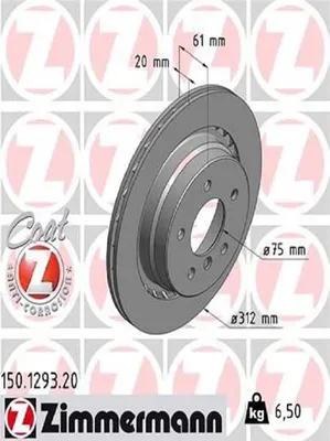 Produktbild von ZIMMERMANN Coat Z Bremsscheibe Hinten Rechts für BMW 3 Limousine (E36) 312mm 150.1293.20